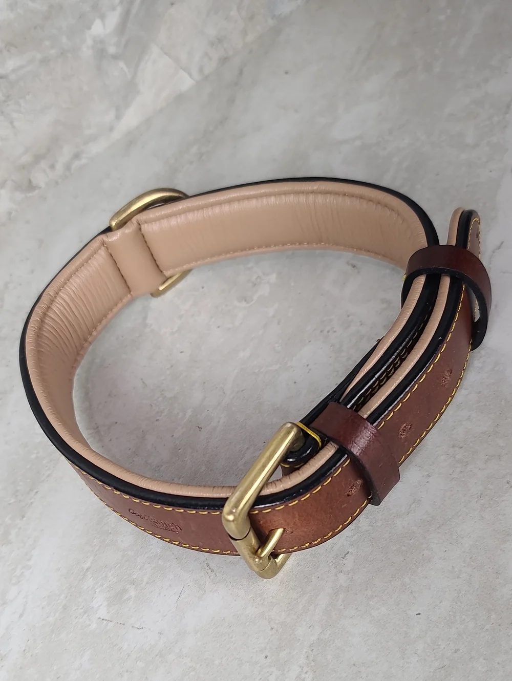 Soft Touch Collars Two-Tone Brown Leather Belt-Style Dog Collar Brass Buckle 24